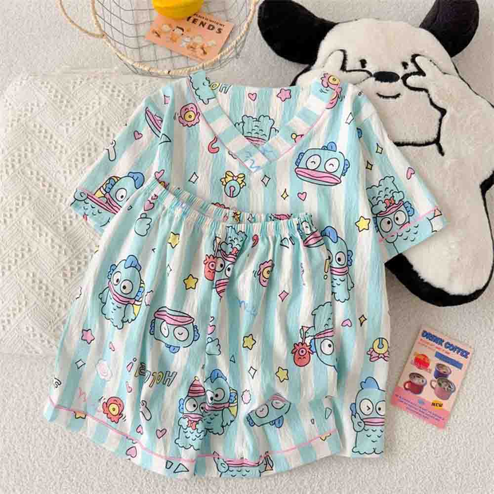 Embellish Knit - Sanrio Hangyodon Damen-Pyjama-Set Kawaii Cartoon Sommer