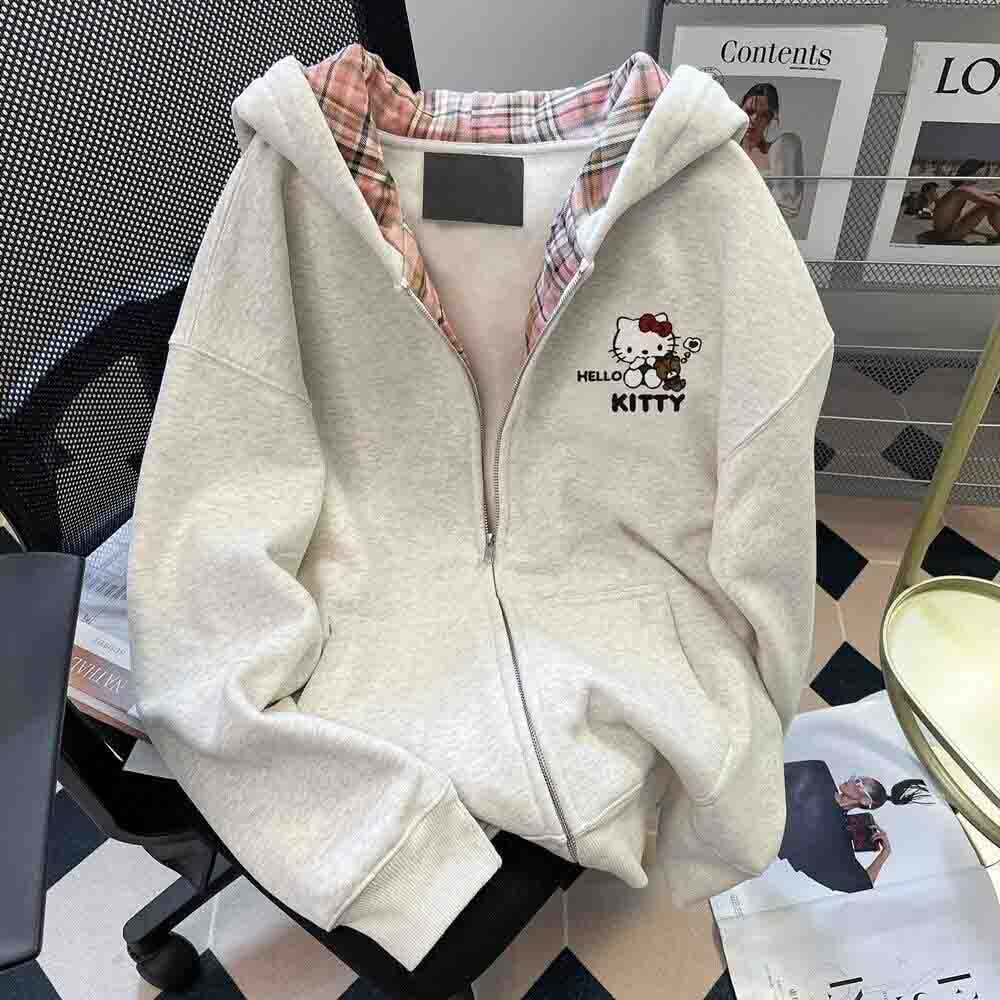 Embellish Knit - Hello Kitty Damen-Kapuzenpullover, Kawaii Cartoon Student,