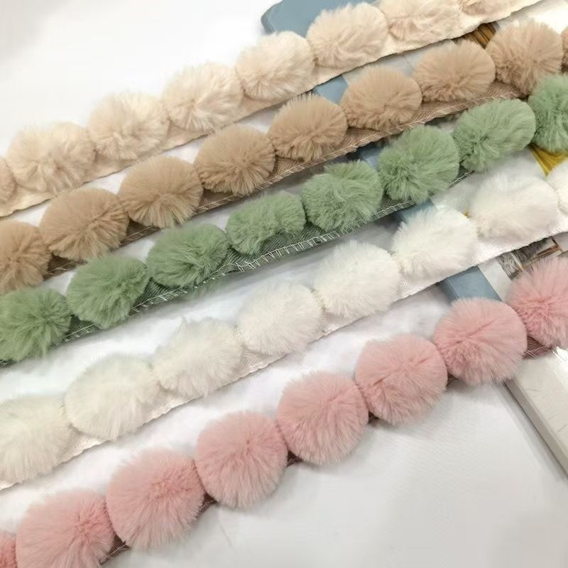 Fringe Ribbon Sewing - 3cm Kunstfell-Pompon-Borte mit Spitzenfransen, Nähband für