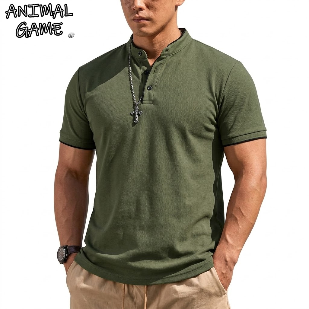 Embellish Knit - Sommer Kurzarm Henley-Shirt Herren Knopf-Poloshirts Klassische