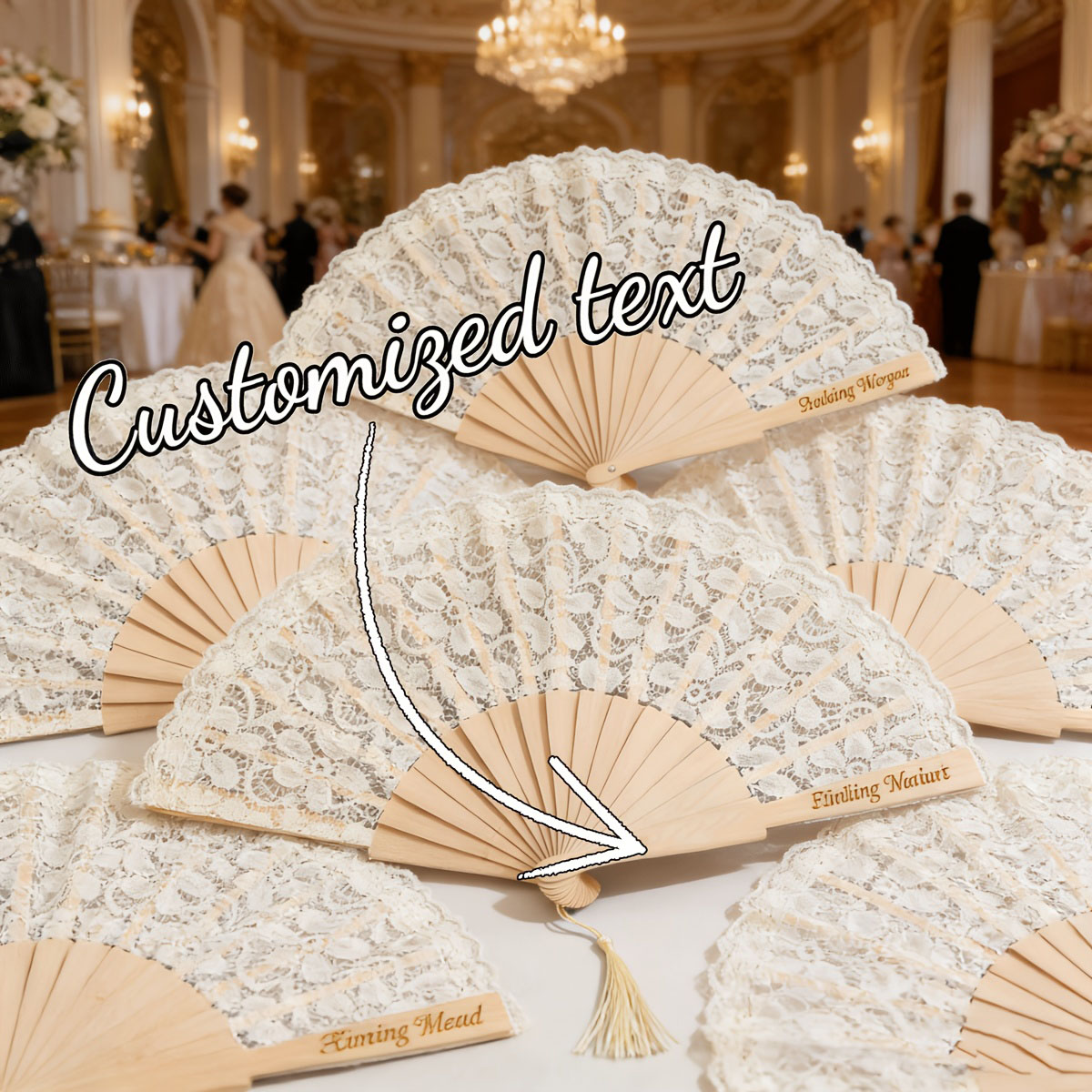 Tassel Fringe Trim - Personalisierter gravierter Spitzen-Faltfächer mit individuellem Namen