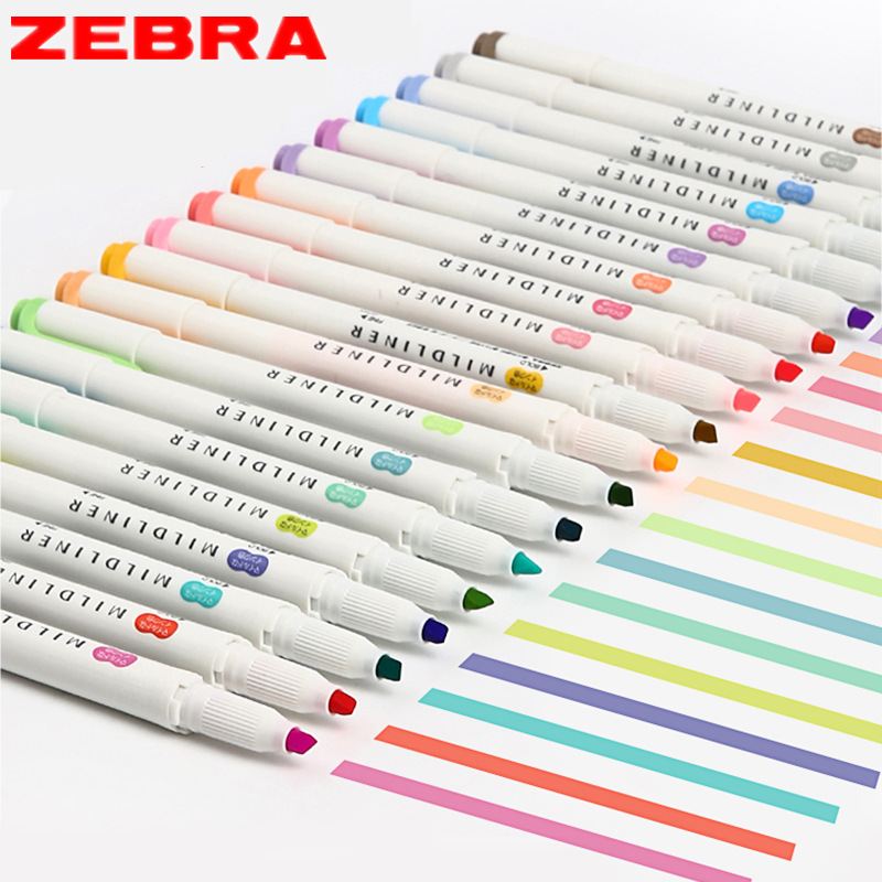 Zebra Pen Mildliner - Zebra-Handschriftstift, Mildliner-Textmarker-Set mit breiten, feinen Doppelspitzen,