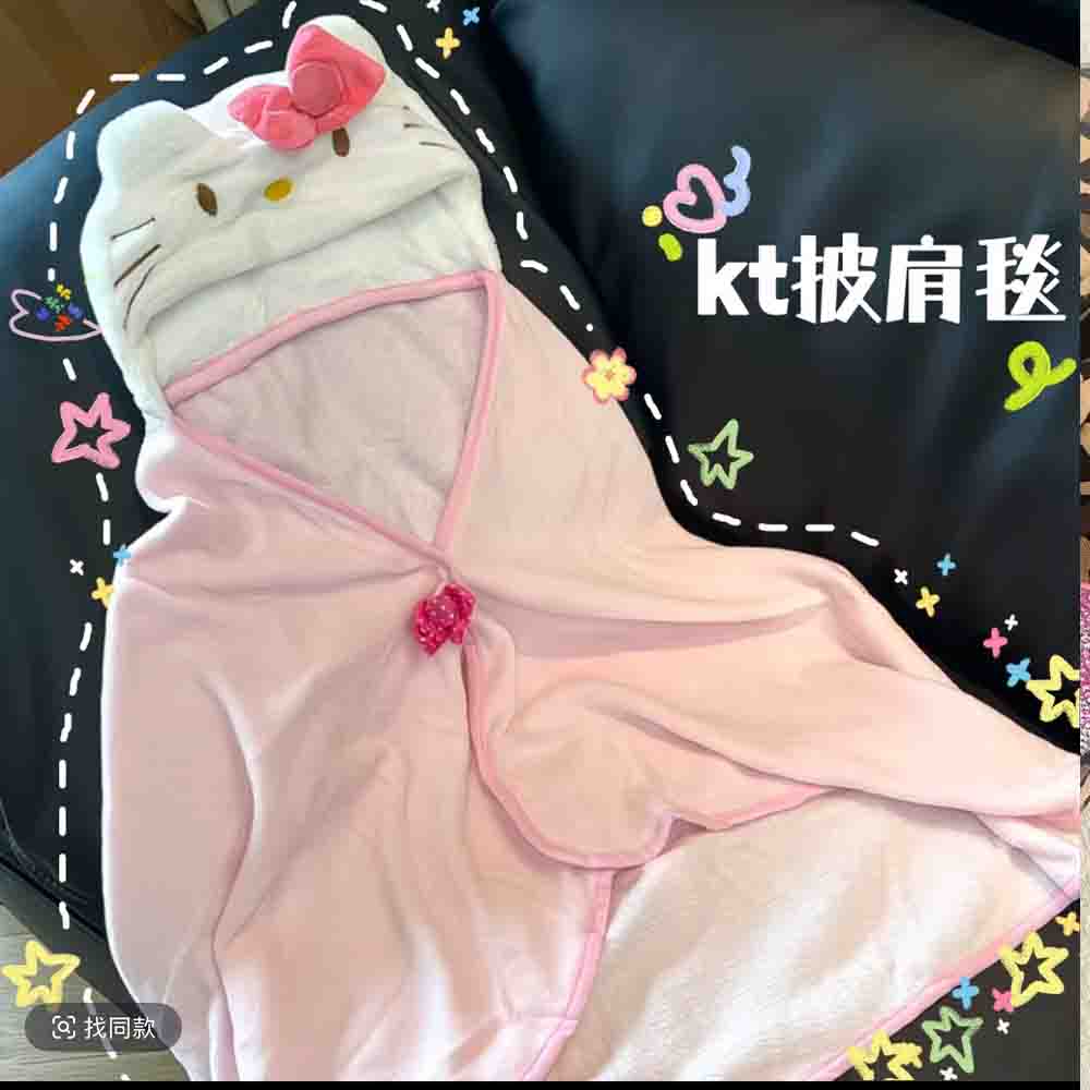 Embellish Knit - Niedlicher Hellokitty Umhang-Schal Klimaanlagen-Decke mit Kapuze