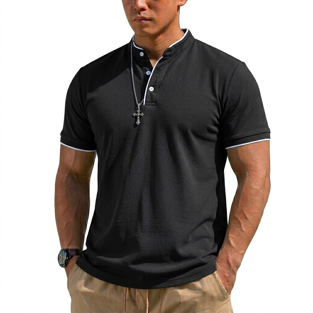 Sommer Kurzarm Henley-Shirt He – Embellish Knit Bewertung und Preis