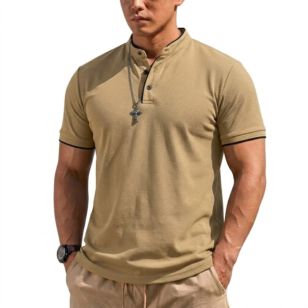 Sommer Kurzarm Henley-Shirt He – Embellish Knit Bewertung und Preis
